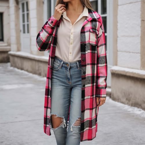 Abrigo largo de forro polar a cuadros ropa exterior informal cómoda 2