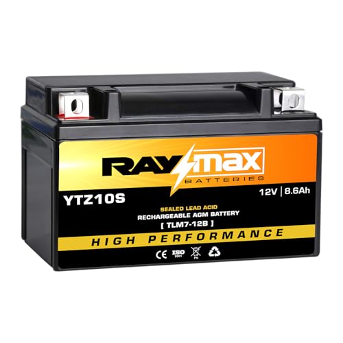 Raymax YTZ10S AGM Battery – 12V 8.6Ah Sealed Lead Acid Power Cell | Maintenance-Free Motorcycle Battery, 160 CCA | Compatible with ATVs, Scooters, Sports Bikes, OEM Fit | Size: 5.90