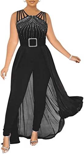 Womens One Piece Elegant Overlay Jumpsuit Dressy Sexy
