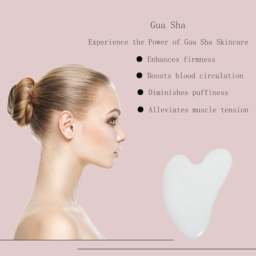 Image of Gua Sha Jade Stone Gua Sha Massage Tool, Guasha Tool for Face and Body Skin Massage. Tools for SPA Acupuncture, Pink Stone for Body Face Neck and Eye, Skin Care Gift for Woman (White)