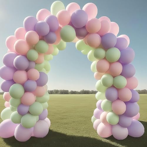 Image of Regular Balloon Combo For Decoration with Glue Dots & Balloon Arch Strip - Party Decor Set For Easy Party Setup (GREEN PINK PURPLE, 50)