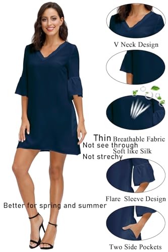 Image of BUENOS NINOS Dresses for Womens Summer Bell Sleeve V-Neck Shift Dress Mini Dress