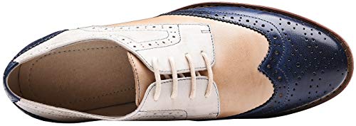 U-Lite Muticolor Perforated Brogue Wingtip Leather Flat Oxfords Vintage Oxford Shoe Women Wb 8.5 Whiteblue #TOP3