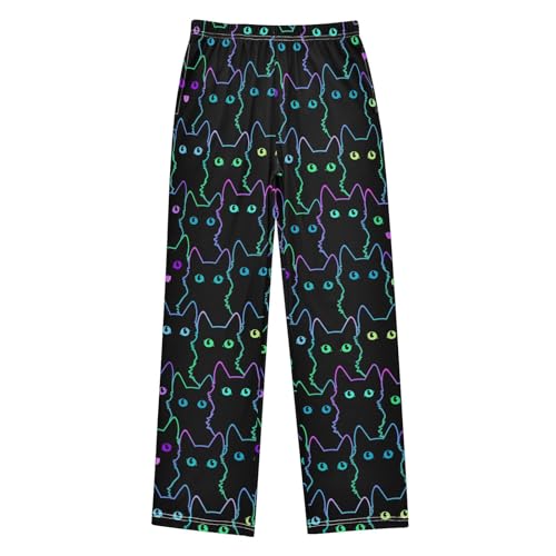 Galaxy Black Cat Boys Long Pants Soft Trousers Elastic Waist Kids Lounge Bottoms with Pockets S-XL