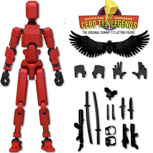 Image of CERO T13 Action Figures Fidget Dummy 13 Robot Anime Figures Multi Joints Movable Cool Gadget 3D Printed (Black and Red PLA)