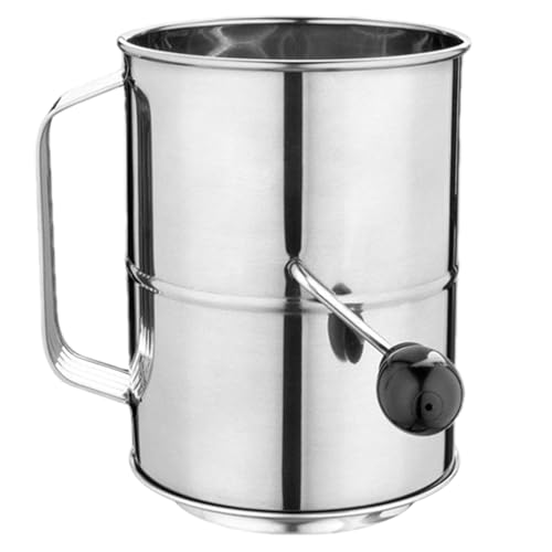Tamiz de azúcar en polvo: tamiz de harina de acero inoxidable con manivela de mano | Copa de estilo de hornear para ingredientes secos, azúcar en polvo, cacao | Herramienta de cocina esencial para pas