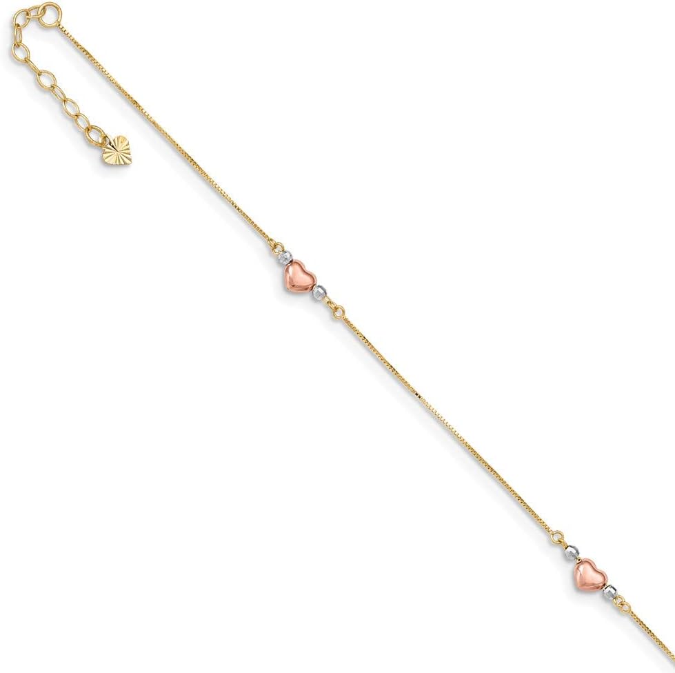 14k Tri Three Color Gold Adjustable Puffed Heart 9"