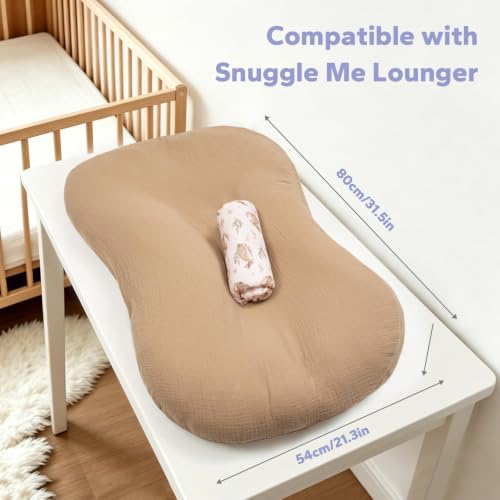 Image of FUNUPUP Muslin Baby Lounger Cover Only, Green, Leaves | 100% Muslin Cotton Soft Breathable Easy On /Off Envelope Closure Machine Washable Easy-Clean Protector Neutral Colors
