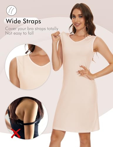 Image of MANCYFIT Women's Full Slip V Neckline Slip Dress Wide Straps Tank Top Slip for Women Under Dress Knee Length Slip