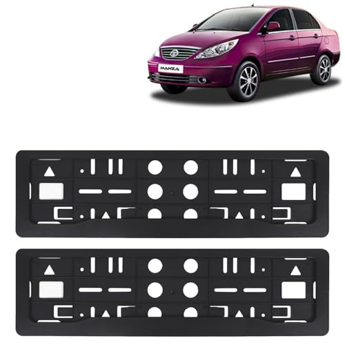 Image of KINGSWAY Manza Car Number Plate Frames for All 2009 to 2016 Models of Tata Car Registration Plate Holders, Black Licence Plate Covers (Front and Rear), Universal Size 51.5 x 14.5 cm