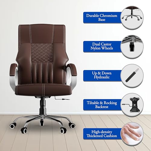 Image of FUGO FG21 Ergonomic Office Chair,Adjustable Height,Cushioned Back&Seat,Tilting Mechanism,Heavy Duty Metal Base,Dual Nylon Casters,Comfortable Desk Chair for Work,Home Office,3-Year Warranty (Brown)