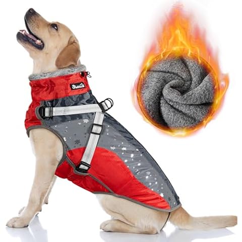SlowTon Waterproof Fleece Dog Coat with Harness Cover