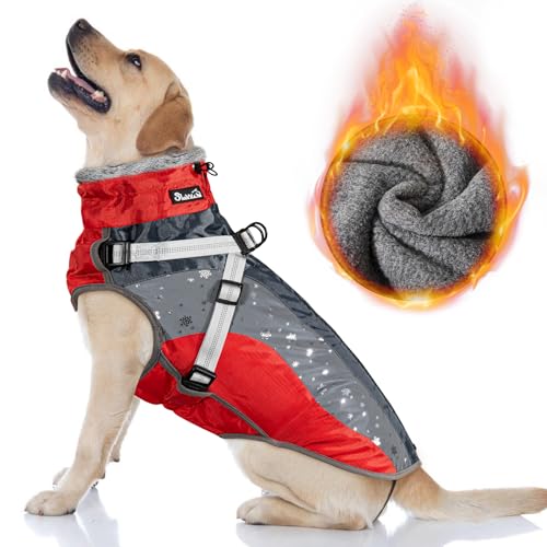 Nasjac Winter Hundemantel mit abnehmbarem Geschirr, wasserdichte Fleece warm hundejacke für kleine mittlere große Hunde, reflektierende einstellbare pelzige Hundekleidung Outdoor Hunter Weste