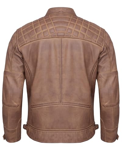 Image of Leather Jacket Men - Real Lambskin Motorcycle Jacket with Snap Tab Collar, Adjustable Waist & Zippered Pockets