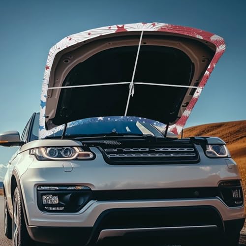 Image of American Flag Print Hood Cover for Compact Car SUV Sedan Truck, Patriotic Decorations, Waterproof Stretchable Car Hood Wrap Blanket, Auto Accessories (59x39 Inch)