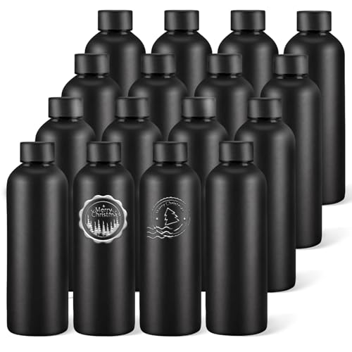 WHEATHUSK 16 Pack Stainless Steel Insulated Water Bottle 17oz Blank Double Wall Vacuum Thermal Sports Bottle Personalized Powder Coated Bulk for Laser Engrave Black