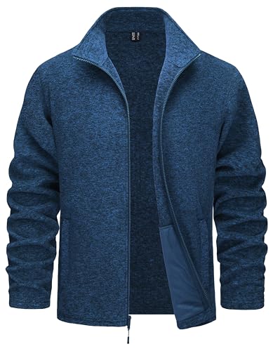 TACVASEN Mens Fleece Jacket for Pullover Lightweight Sweaters Zip Up Warm Jackets Casual Stylish Cardigan Jackets Blue S