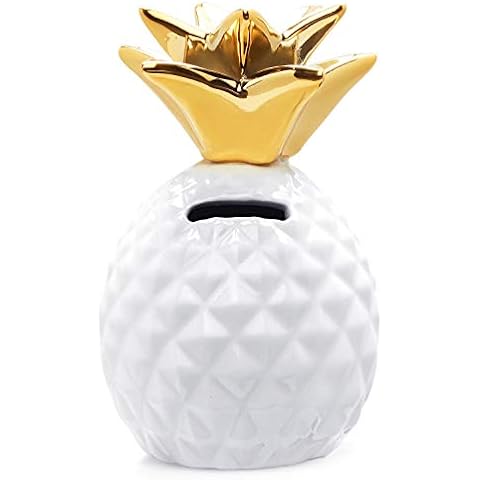 Pineapple Coin Piggy Bank Decorative Ceramic Pineapples Shaped Cans Cute Girls Piggy Bank for Pineapple Theme Party Decor Girls Kid's Children Adults Birthday Gifts (White) Cover
