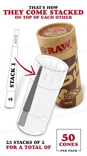 Image of RAW Cones Small Single Size Dogwalker Mini Cones Rolling Papers 70 /30 Size 50 Pack - Smaller than 1 1 /4 - Slow Burning Rolling Paper - Great for Quick Sessions