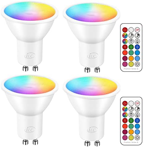 ILC GU10 LED Light Bulb, 40 Watt Equivalent Color Changing 12 Colors 5W Dimmable Warm White 2700K RGB LED Light Bulbs with Remote Control (Pack of 4)