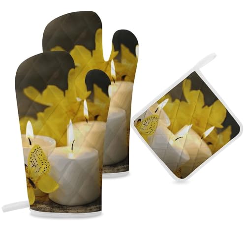 Gants de cuisine papillon jaune isolants pour manipuler vos plats chauds - 7