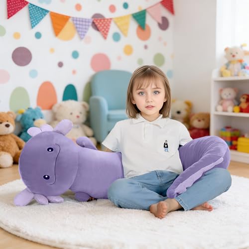 Image of Tianmihou 48 Inch Giant Axolotl Stuffed Animal, Cute Plush Toy Purple Axolotl Body Pillow for Kids, Soft Salamander Glow in The Dark Plushie Gifts for Girls, Boys, Birthday