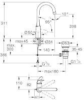 GROHE Swift, Waschtischarmatur hoch, wassersparend (Wasserhahn für das Bad, Badarmatur mit Zugstangen-Ablauf, 31cm hoch, mit 3in1 Werkzeug, einfache Installation am Waschbecken), chrom, 24330001 – Ansicht 3