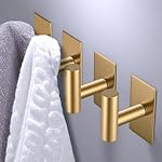 VAEHOLD Wall Towel Hooks, Heavy Duty Sticky Holder Waterproof Towel Hooks for Hanging Coat, Clothes, Closet Hook Wall Mount for Kitchen (Gold, 2 Pack) - Image 2