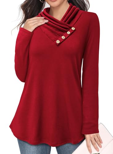 Image of Bulotus Womens Turtleneck Sweaters Ribbed Knit Split Cowl Neck Tunic Sweaters