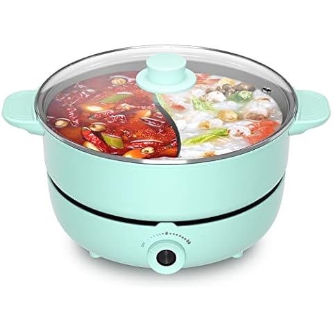 UNAOIWN Electric Hot Pot with Divider 5.3 QT Shabu Shabu Pot Cooker Non-Stick Electric Skillet Chinese Hot Pot Soup Cookwarewith Tempered Glass Vented Lid for 6-8 People Family Party Cover