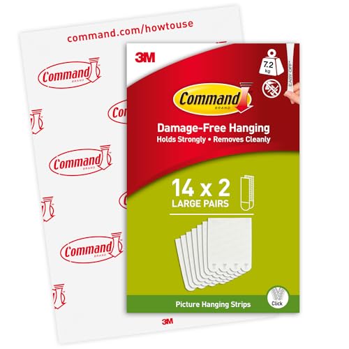 Command Picture Large Hanging Strips White color value pack 14 pairs/SIOC pack | Holds 7.2 kg whole pack | Organize | Decoration | No Tools | Holds Strongly | Damage-Free Hanging