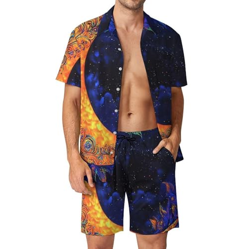 Camisa con botones y pantalones cortos de hombre Moon conjunto de 2 piezas casual para verano
