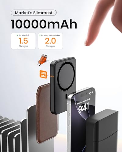 A ADDTOP Magnetische Power Bank 10000mAh - PD 20W Schnelllade Powerbank with USB-C In&Out, Slim Wireless Ladegerät Externe Handyakkus with LED Display für iPhone 17/16/15/14/13/12/Pro Max 5