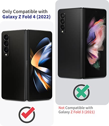 Qoosan Genuine Leather Designed For Samsung Galaxy Z Fold 4 Wallet Case (2022) Hinge Protection 360 Cover Flip Phone Case With Card Holder Strap, Red #TOP6