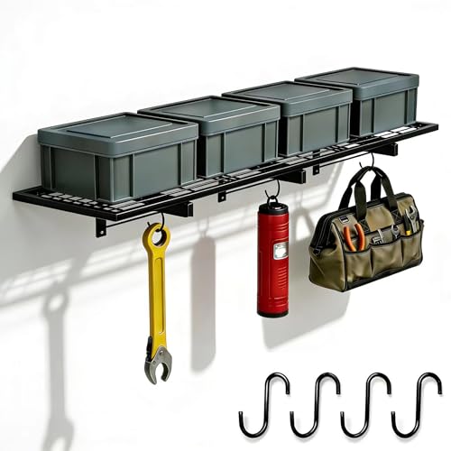 Cyhwealth Garage Wall Shelving, 46" × 12" Wall Mounted Floating Shelf, Heavy Duty Shelves 190 LBS Load Capacity, Black Storage Rack for Shop, Shed, Closet, Basement, Laundry Room