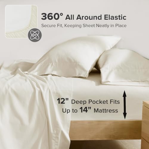 Image of Comfort Spaces 100% Cotton Percale Sheets Twin XL Sheet Set 3 Pcs, Ivory
