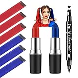 Mysense Halloween Costume Accessories for Adult Women Girls Kids Cosplay Makeup, Red and Blue Clip in Hair Extensions + Face Body Paint Stick + Black Liquid Eyeliner Stamp Makeup Kit