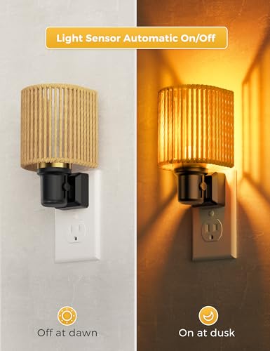 Image of L LOHAS LED Amber Night Lights Plug into Wall, Boho Nightlight Plug in | Dimmable Night Light, Light Sensor, Decorative Bohemian Nightlights Yellow Light, Bedroom Kitchen Hallway Living Room, 2 Pack