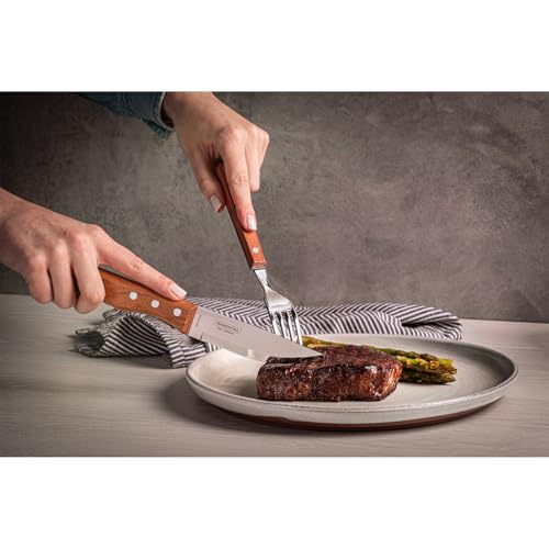 Tramontina Dynamic Steakmesser Jumbo, 4-teiliges Set, rostfreier Edelstahl, Holzgriff, 4 Steakmesser