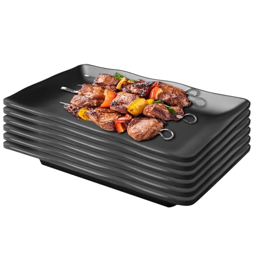6 Stück 20.6 X 13CM Servierplatten Rechteckig, Vorspeisenteller Kuchenteller, Schwarz Matt Dessertteller, Geschirr Schwarz Matt für Dessert Snack Obst Beilagen Sushi Teller