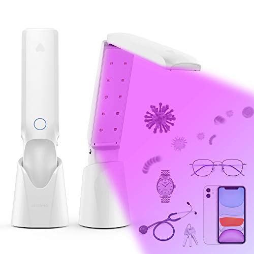 AICTIMO MAX UV-C Sanitizing Wand, [2020 New] Handheld UV Light sanitizer Wand sterilizer Portable Rechargeable Ultraviolet Light Wand with Holder, Safety Goggles, Travel Bag- 20 UVC LED Folder