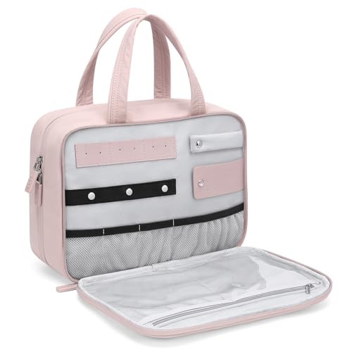 GOLF QUALITY Travel Toiletry Bag,Water-resistant Makeup Cosmetic Bag with Jewelry Organizer Hanging Toiletry Bag for women Trips Camping Bathroom,Smoky Pink