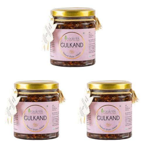 Image of Praakritik Gulkand Natural Paan - 250g, Artisan Flavor with Rose Petals, Honey & Mishri(Rock Sugar), Pure Vegetarian, Rich in Calcium & Antioxidants, Natural Cooling Agent (Pack of 3)