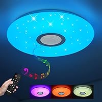 Lámpara LED de Techo Regulable con Altavoz Bluetooth, Mando a Distancia, 36W RGB Cambio de Color para Baño, Domitorios Juveniles, Salón, Lámpara de Techo Impermeable IP44