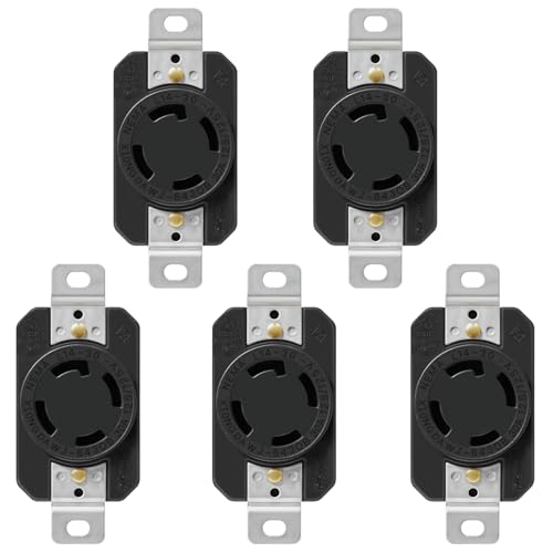 Yomiuwo 5 Pack L14-30R Receptacle Outlet 30 Amp 125/250V L14-30R Twist Lock Socket/Outlet for Generator 3 Pole 4 Wire Grounding Industrial Grade Heavy Duty UL Listed Black