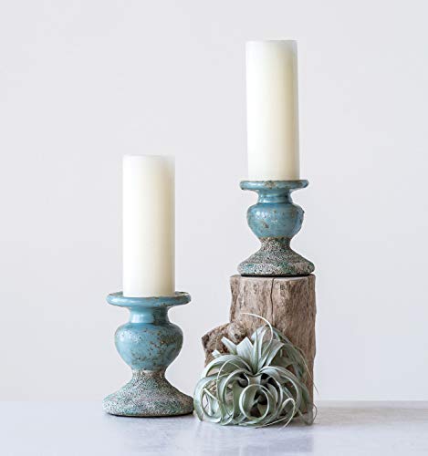 Creative Co-Op DF0935 Small Distressed Blue Terracotta Pillar Candle Holder thumb #2