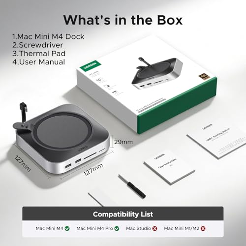Image of UGREEN Mac mini M4 Dock & Stand with NVMe SSD Enclosure, 3 USB A 10Gbps, USB C Data Port, SD Card Reader for Mac mini M4 / M4 Pro
