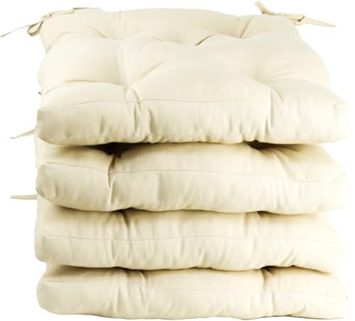 MORE FREE-Pack 4 Cojines para Silla，Cojin de Asiento Decorativo Funda de Poliéster y Relleno de Fibra Hueca 45x45x5cm,Ideal para Comedor, Terraza, Salón y Restaurante (Arena, Pack 4)