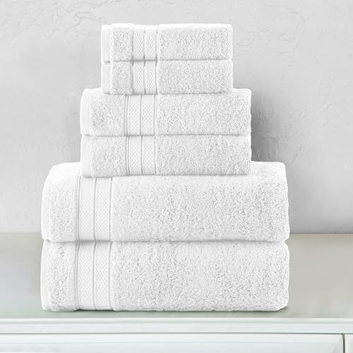 Image of Elegant Comfort Luxury 6-Piece Towel Set, Premium Soft 100% Turkish Cotton, Three Line Popcorn Design 2 Bath Towels, 2 Hand Towels and 2 Washcloths Towel Set - Quick-Drying and Absorbent, White