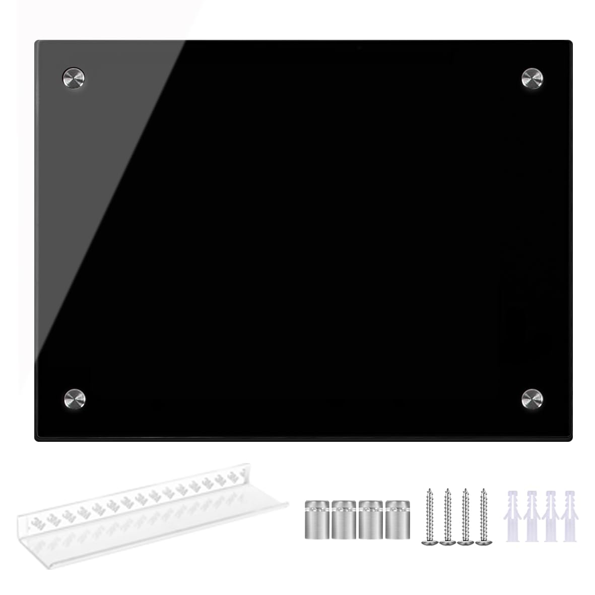 BB-BK-4560 - Lavagna bianca in vetro nero cancellabile a secco, 45,7 x 61 cm, senza cornice, per casa, scuola, ufficio, superficie nera